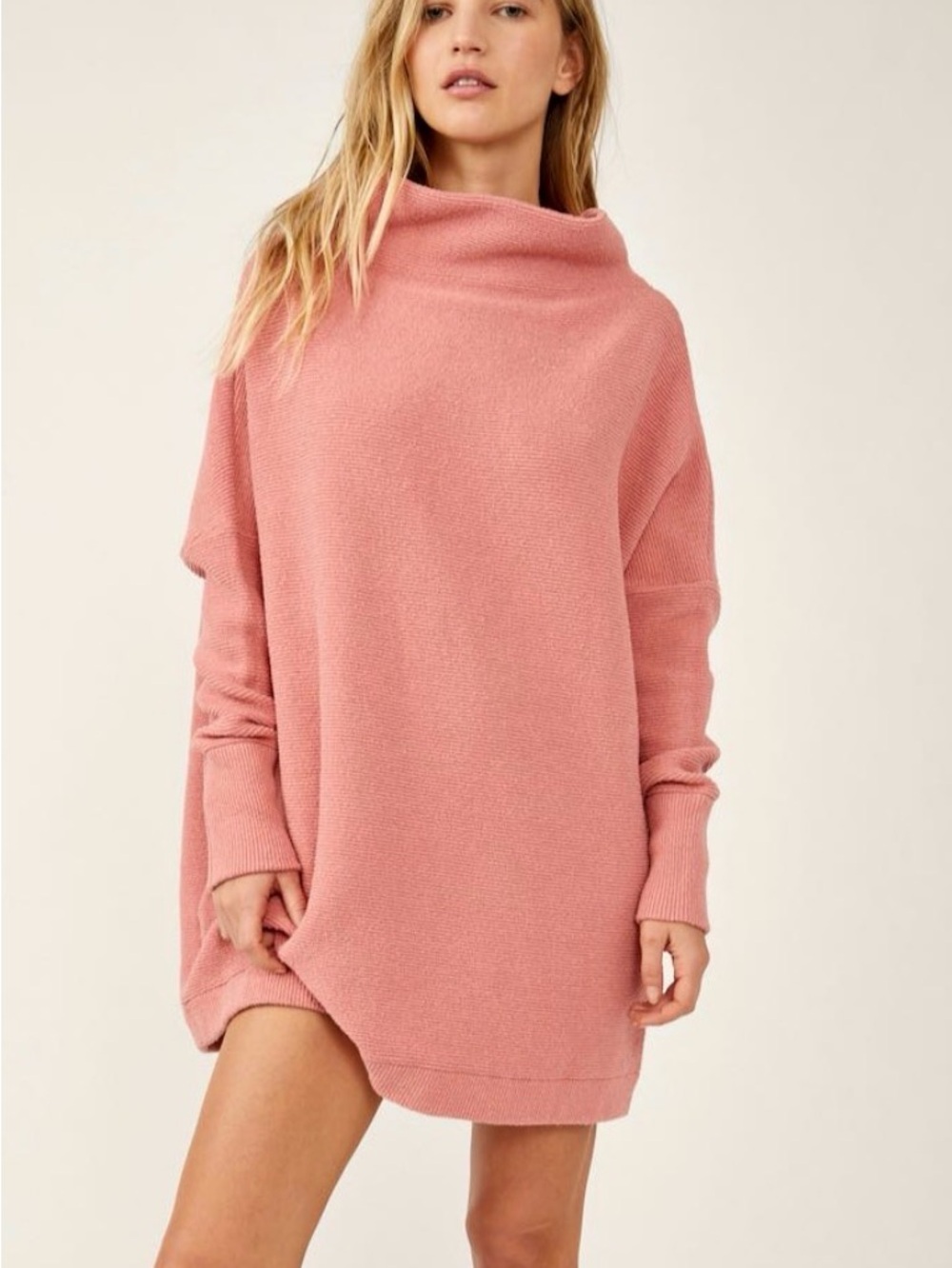 Free People Ottoman Slouchy Tunic Sun Sand Pink Oversized Cowl Neck Small Boho
